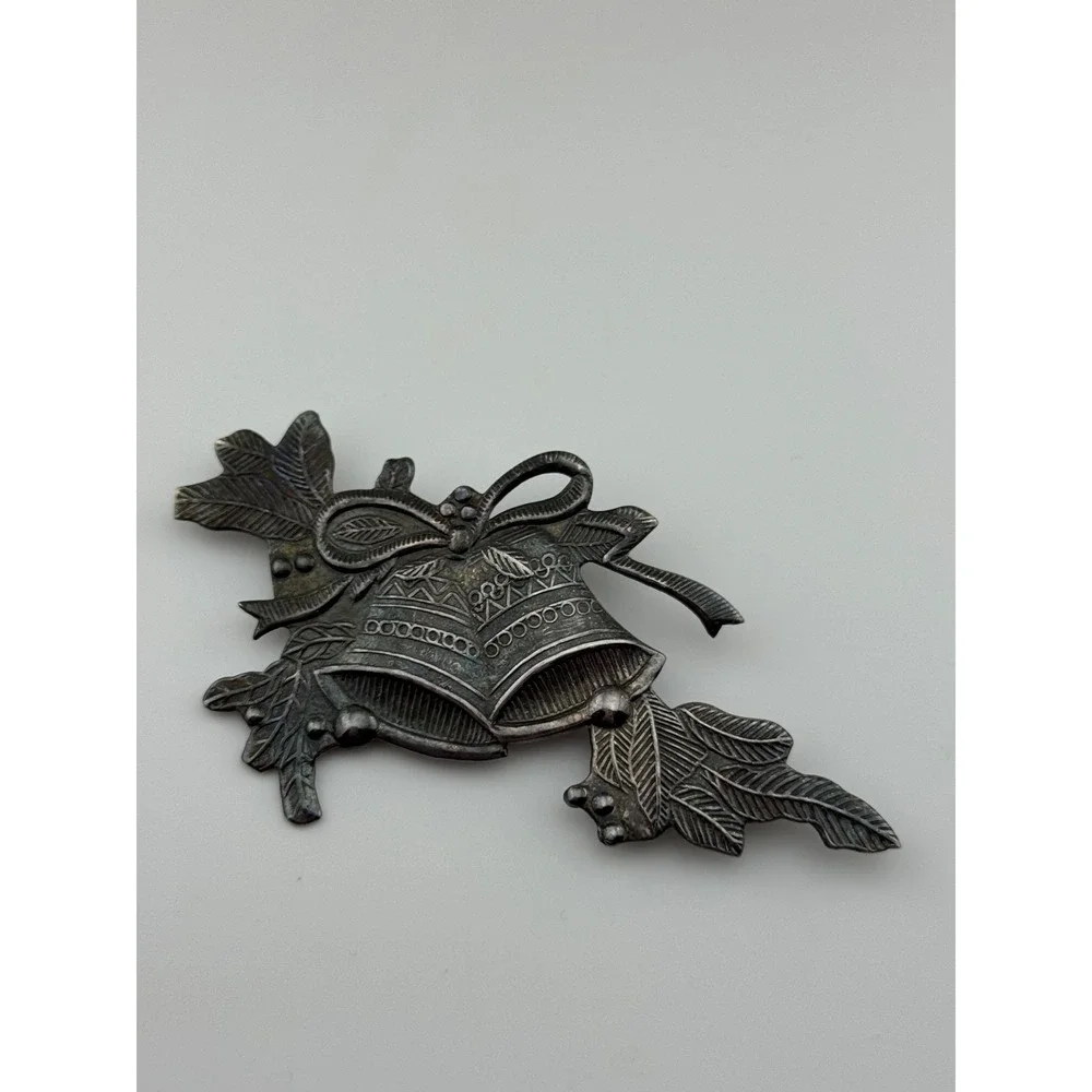 Sterling Silver Christmas Bells Bow Brooch